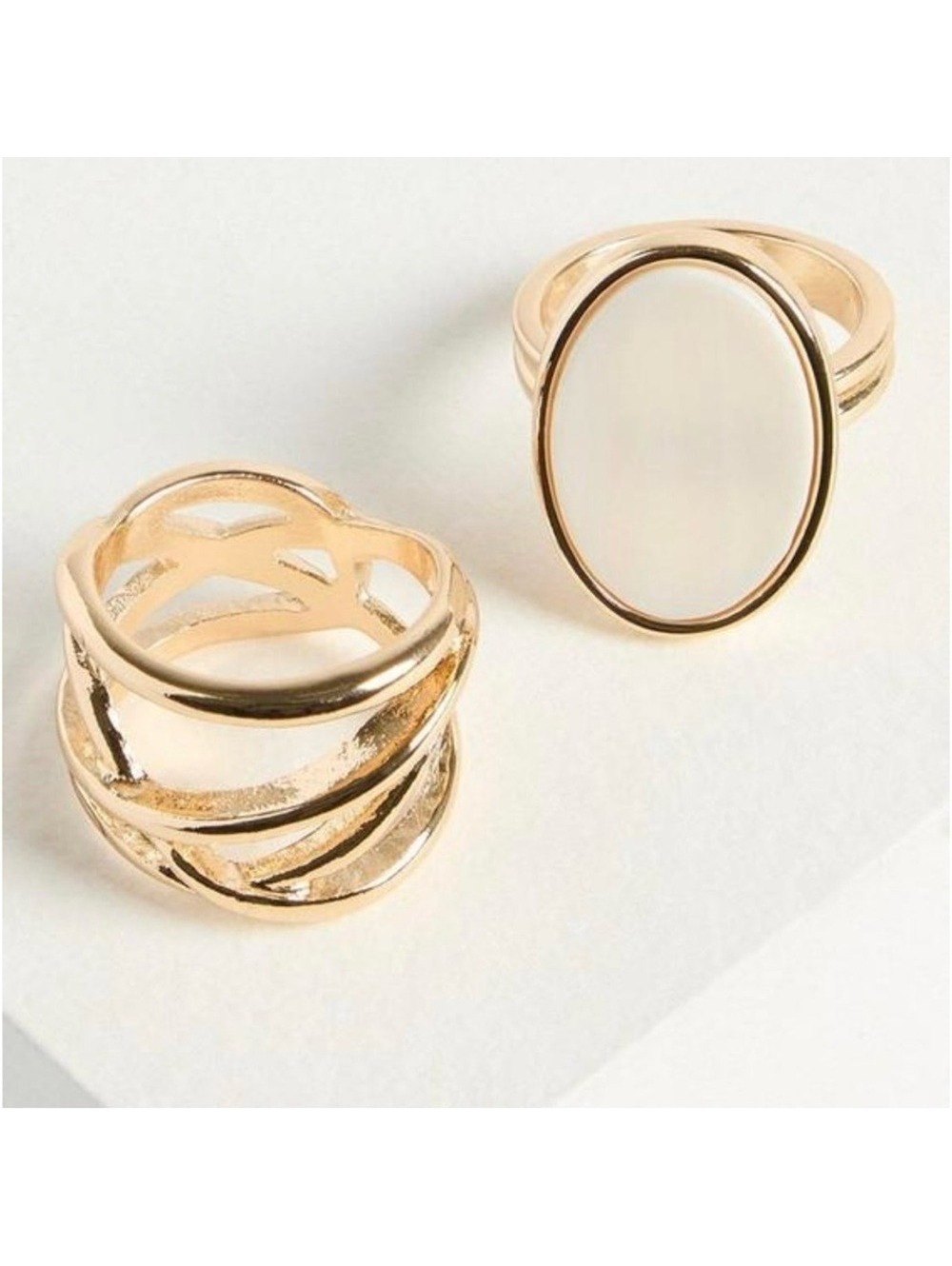 Torrid Womens Gold Mother of Pearl MOP 2 Piece Ring Set Size 8 NEW 41975052